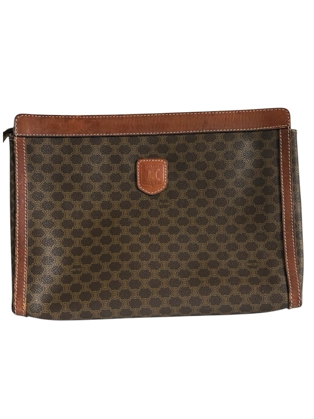 Celine Macadam Clutch Bag Vintage Brown PVC Leather Large Pouch